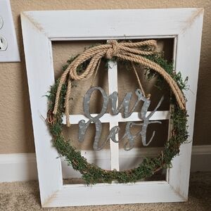 Rustic White and Green Wreath Frame Decor